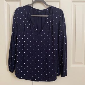 V neck, Navy blue, polka dotted blouse
